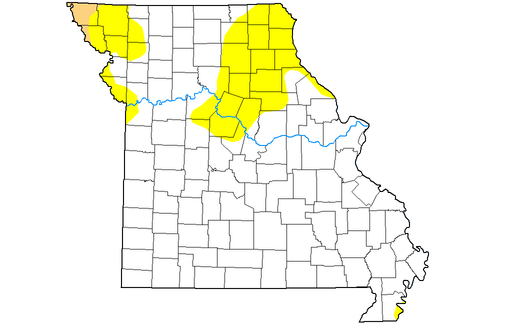 Drought conditions in Missouri as of January 5th, 2021. (The U.S. Drought Monitor is jointly produced by the National Drought Mitigation Center at the University of Nebraska-Lincoln, the United States Department of Agriculture, and the National Oceanic and Atmospheric Administration. Map courtesy of NDMC.