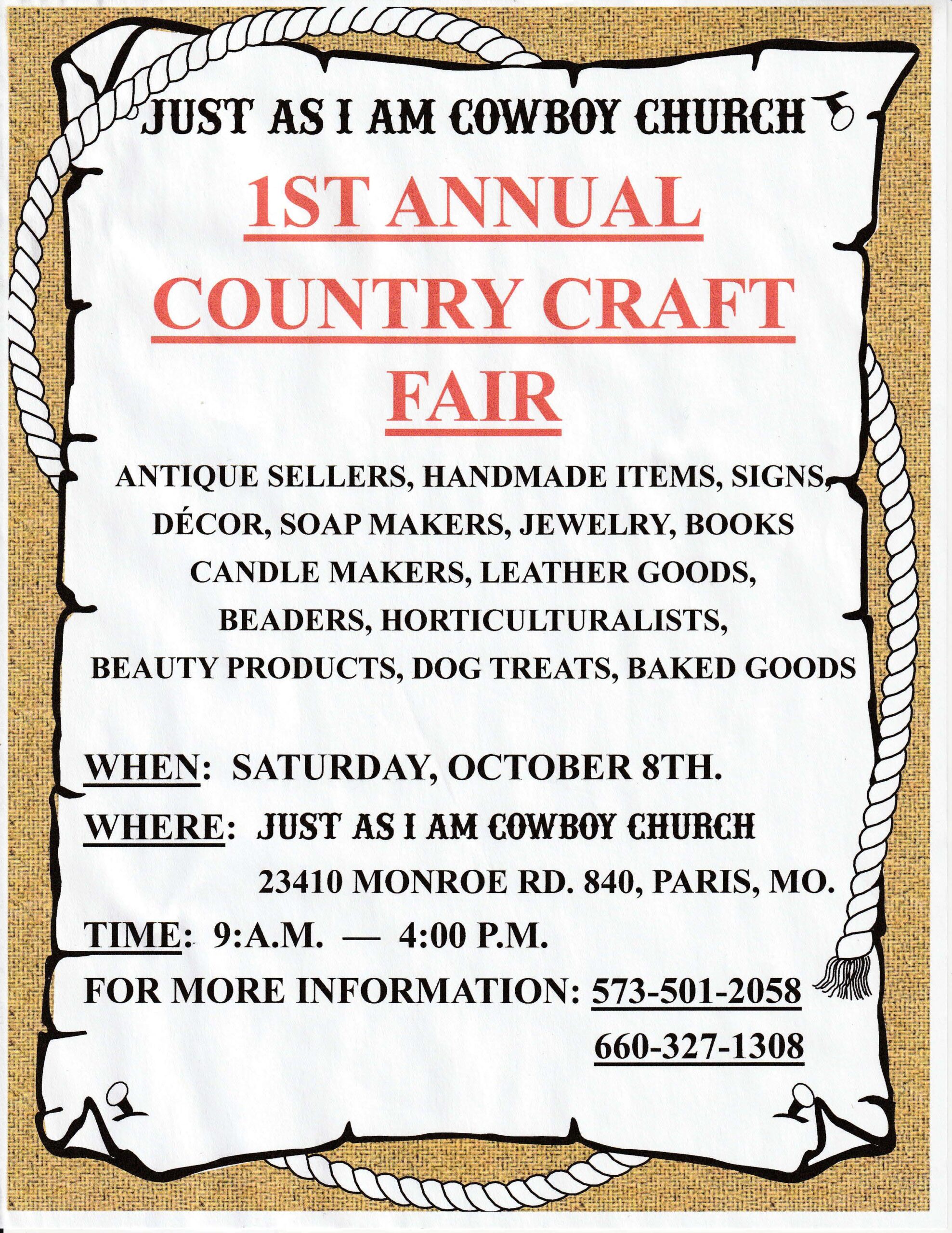 <h1 class="tribe-events-single-event-title">Just As I Am Cowboy Church 1st Annual Country Craft Fair</h1>